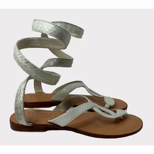 L Space by Cocobelle Ivory Snake Wrap Leather Sandals Women's Size 8.5